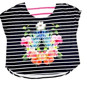 SO Juniors X-large Black White Stripe Floral Design Pink Back Bands